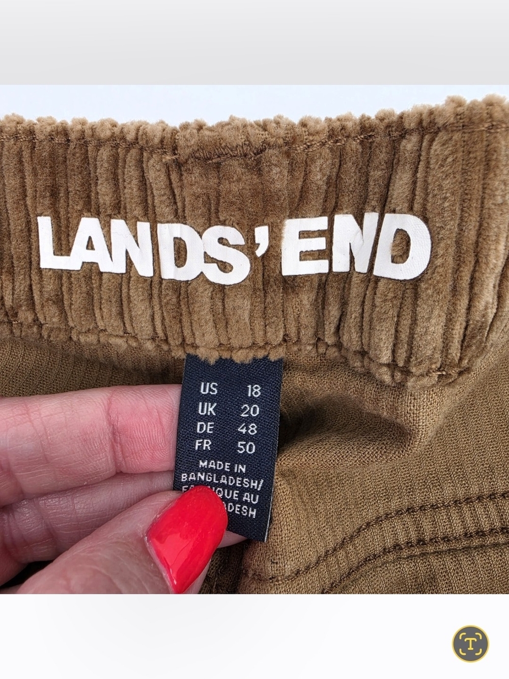Lands End High Rise Wide Leg Corduroy Pants Womens Size 18 Camel Tan Pockets - Picture 5 of 8